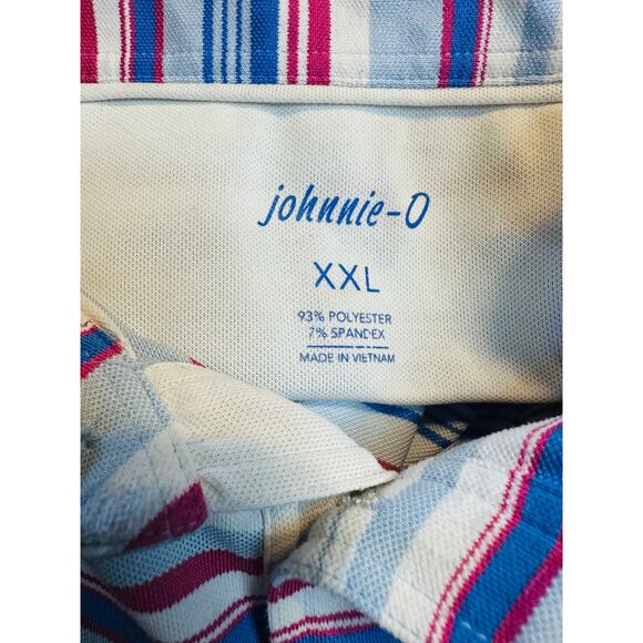 Johnnie O Polo Shirt Mens XXL Striped Blue White pink Performance Golf Casual - Picture 2 of 5